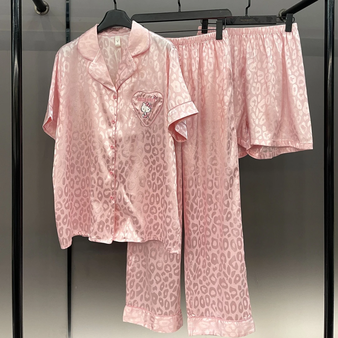 【粉豹KT短款-三件套】夏季小众设计高级感家居服短袖睡衣套装