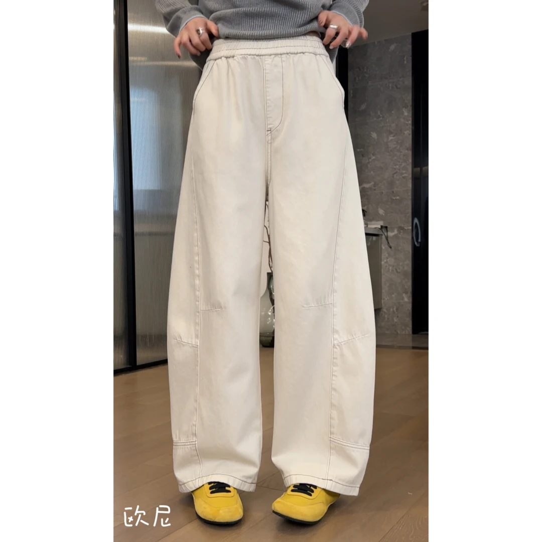 欧尼私服 2025春款松紧腰明线休闲直筒牛仔裤2502C617