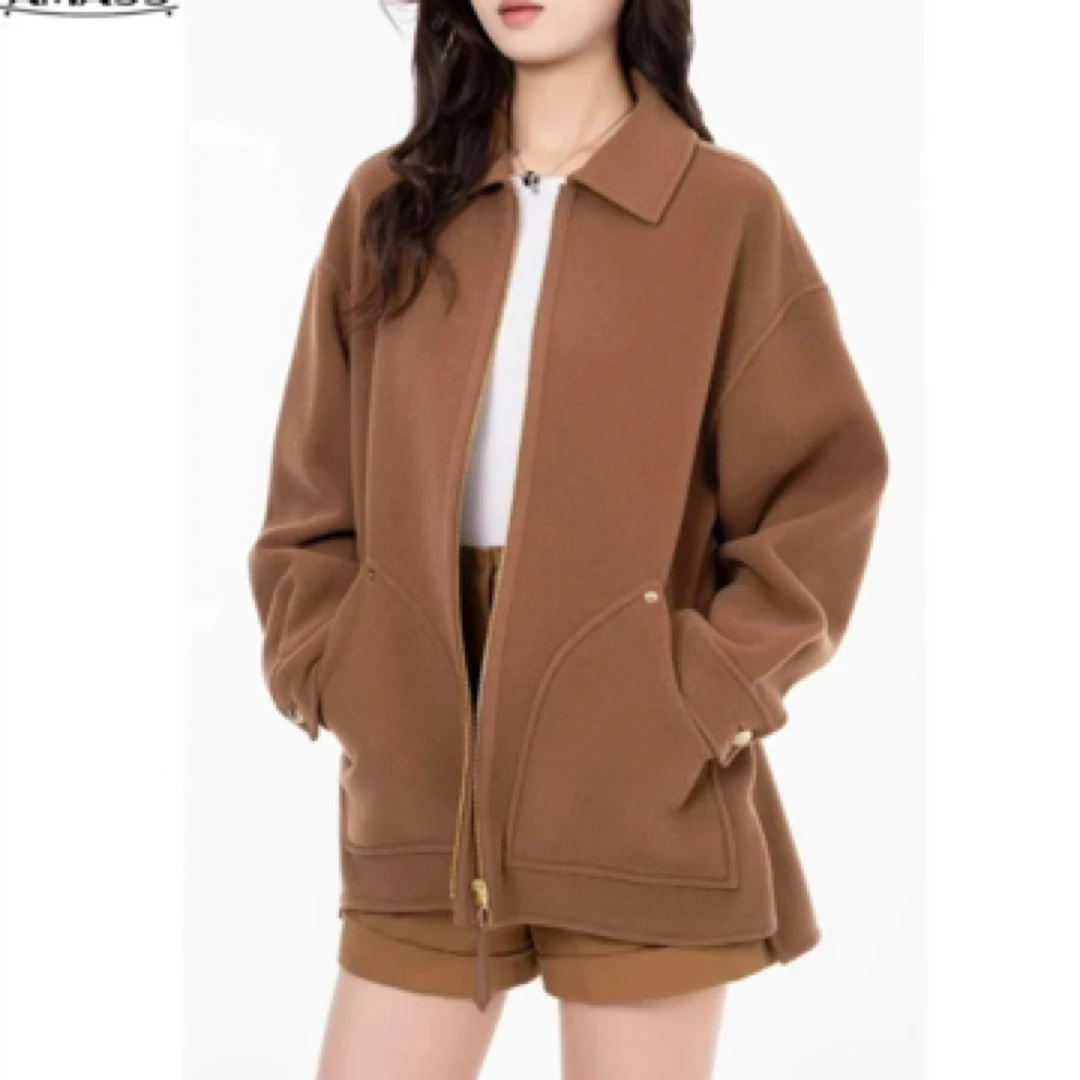 AMASS/阿玛施新款毛呢质感时尚百搭白色翻领上衣女外套5400857