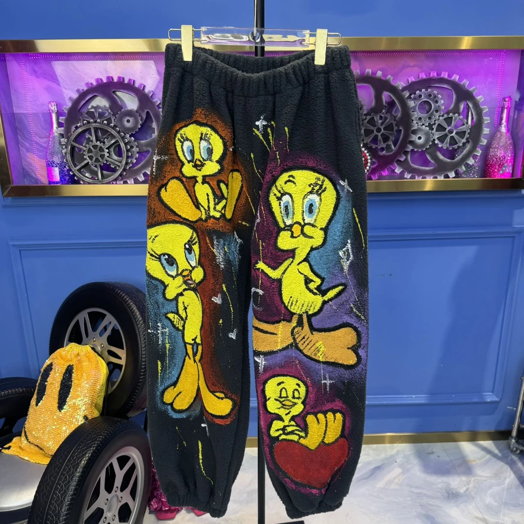 Z04-17 休闲裤网红舒适时尚黑色潮流加厚印花女款高腰百搭裤子