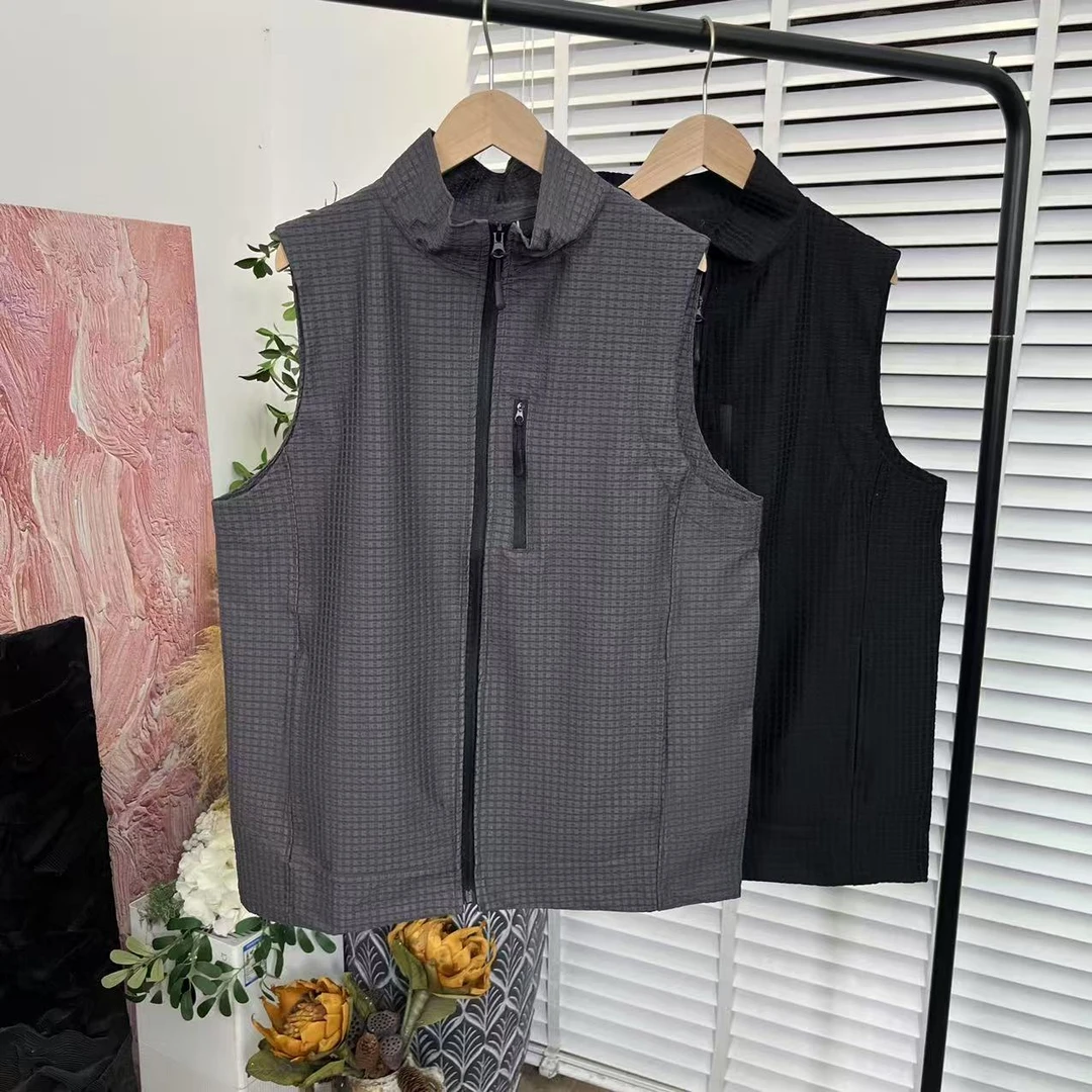 日系文艺简约「暗纹格子休闲」叠穿背心情侣E5321