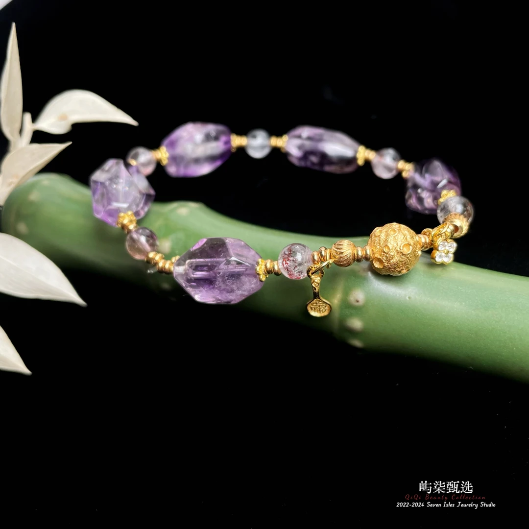 【要努力】F249 水晶银S925镶嵌 紫原超七随形手串