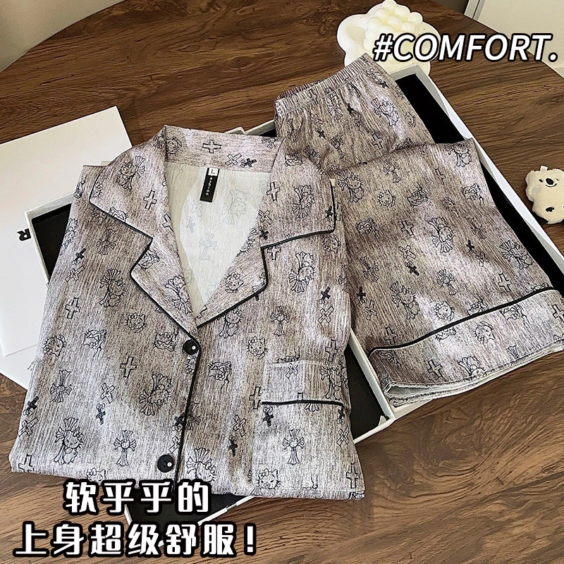 高颜值睡衣女春秋季长袖冰丝薄款卡通KT猫套装秋冬外穿网红家居服