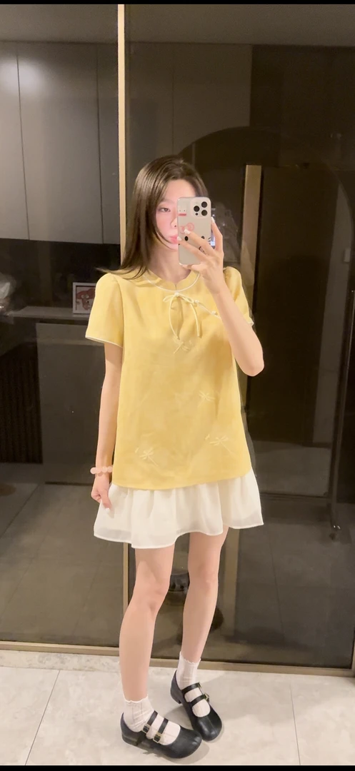 【烟雨江南NO退NO换】夏款韩系短袖波点百褶裙减龄显瘦宽松显瘦裙
