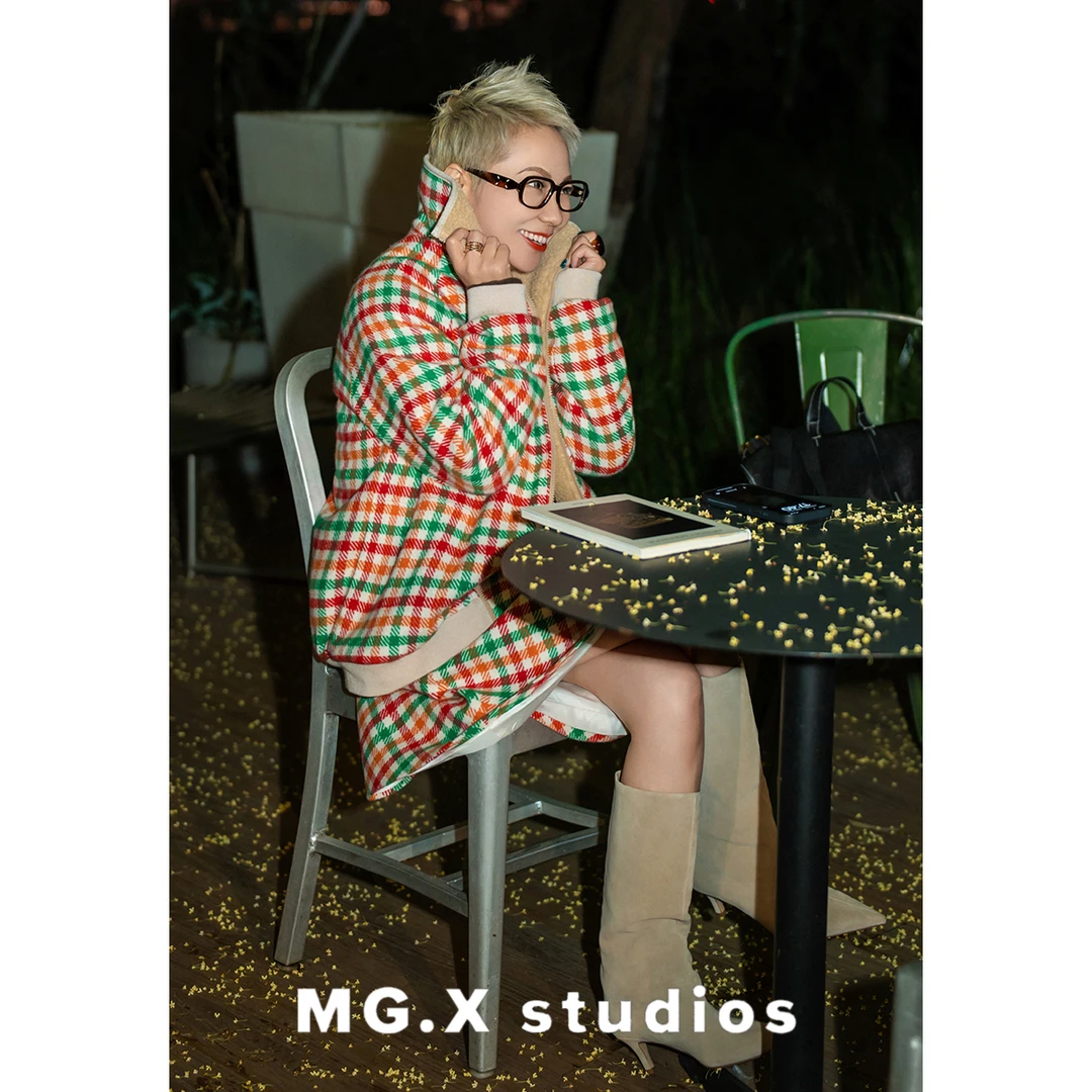 【格纹暖语】MGX绵羊毛撞色格纹拼接翻领毛呢外套M54H5522W2AK