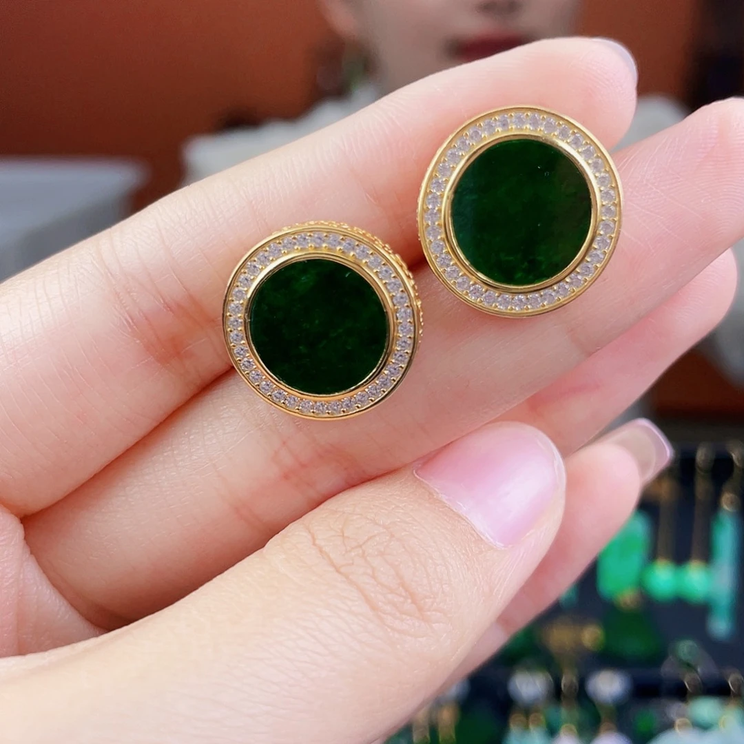 翡翠银S925镶嵌耳饰饰品