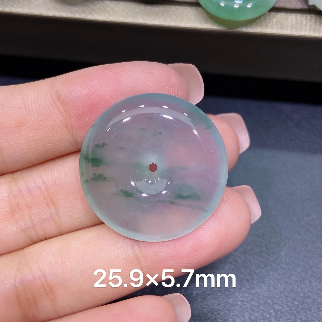 缅甸天然A货翡翠 老坑高冰种灵动飘花平安扣吊坠 玉质细腻 k002