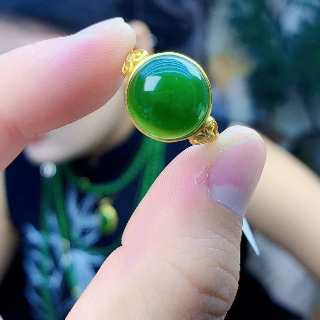 吊坠(不含链)银S925镶嵌和田玉（碧玉）戒指