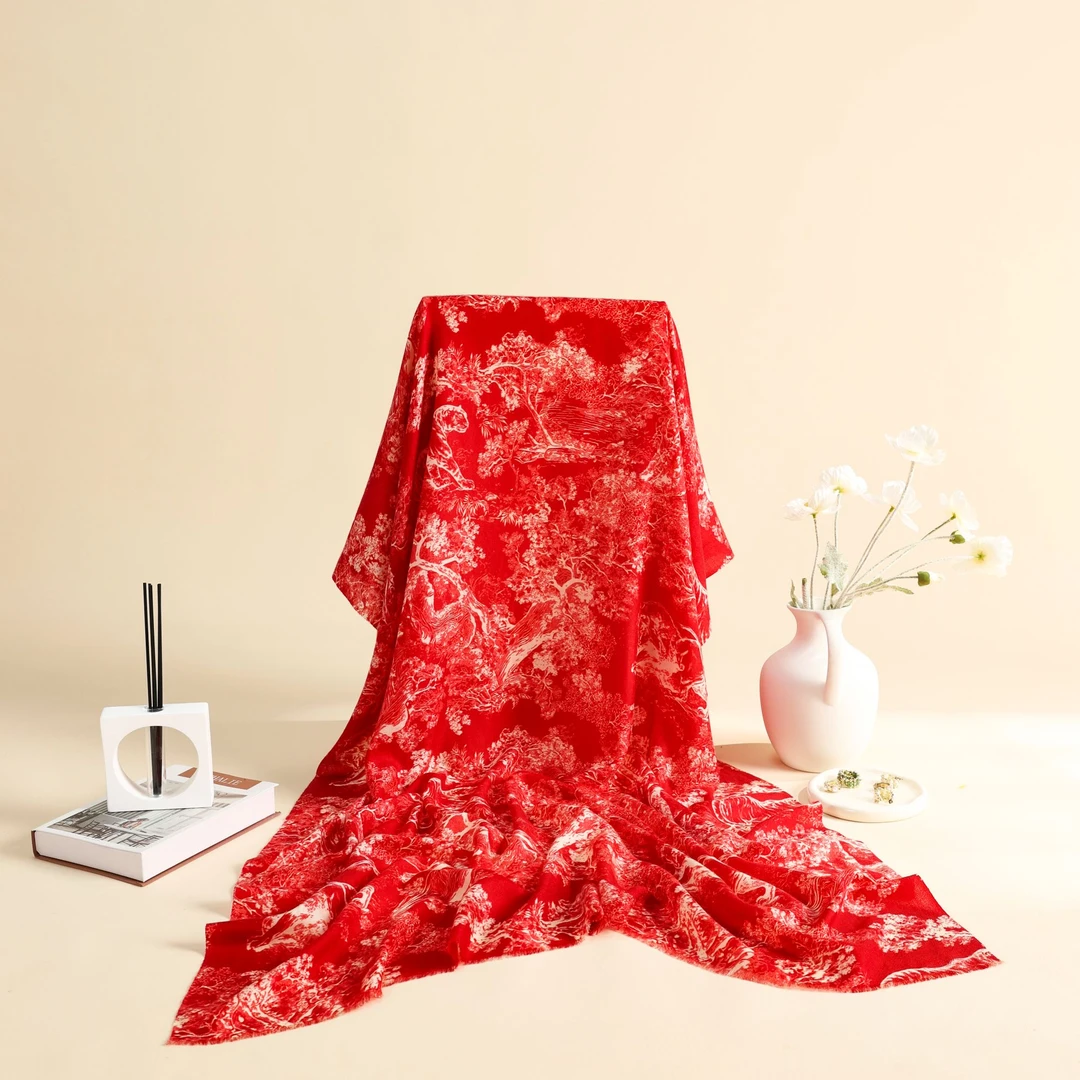 奢凌羊「赤影丛林」100%绵羊毛秋冬季高级感保暖围巾印花外披肩旅游