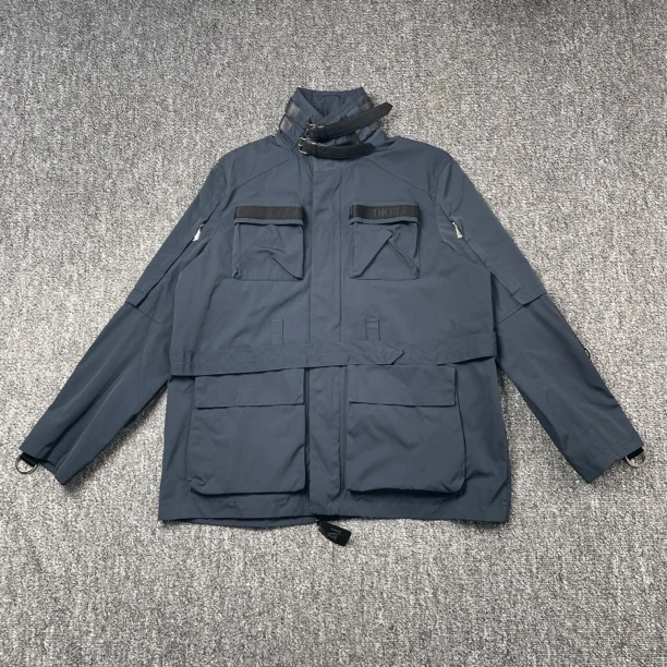 99新 DIOR/迪奥 4527/DIOR 海军蓝Logo刺绣拉链长袖夹克外套/46码