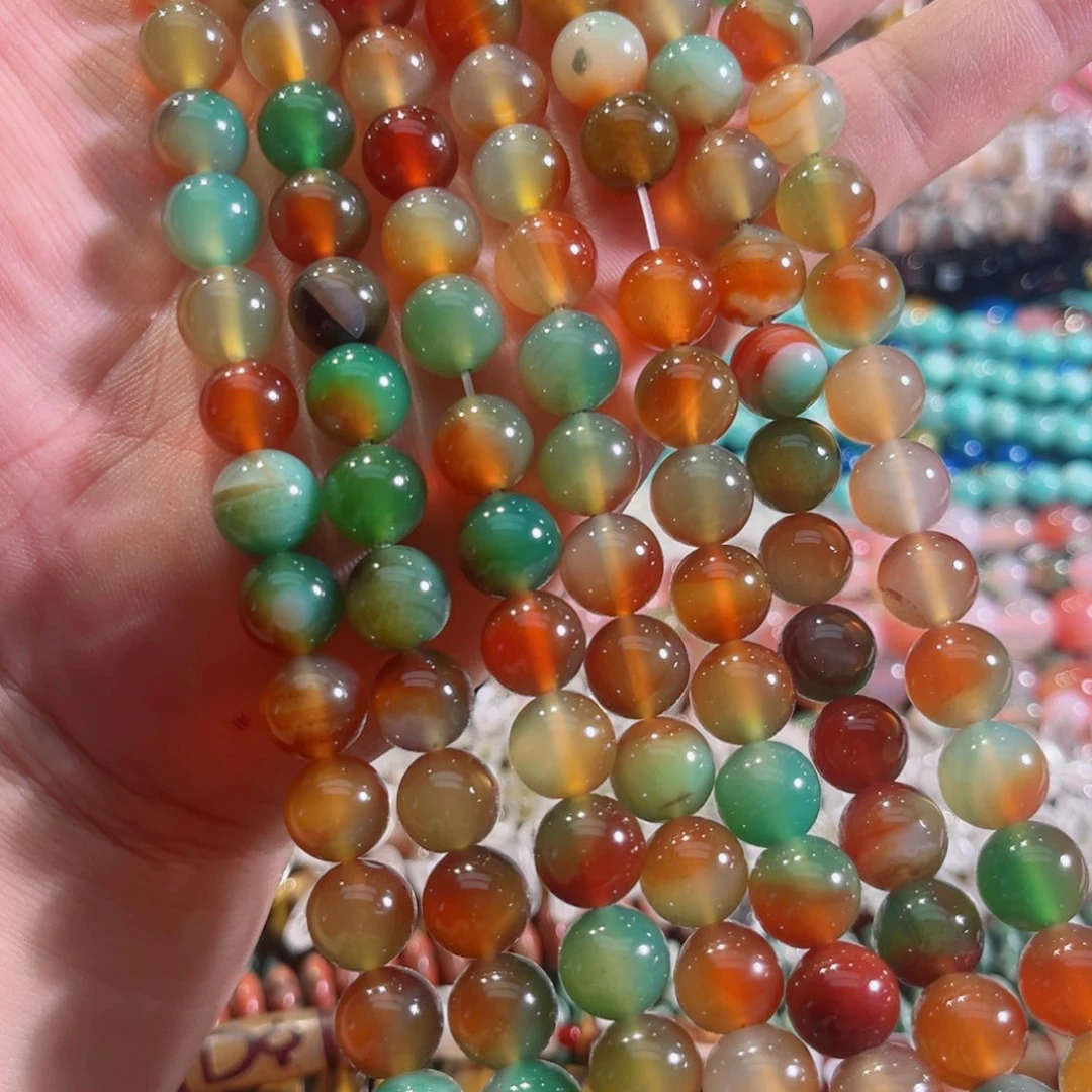 玛瑙/玉髓合金珠宝半成品孔雀玛瑙一条10mm
