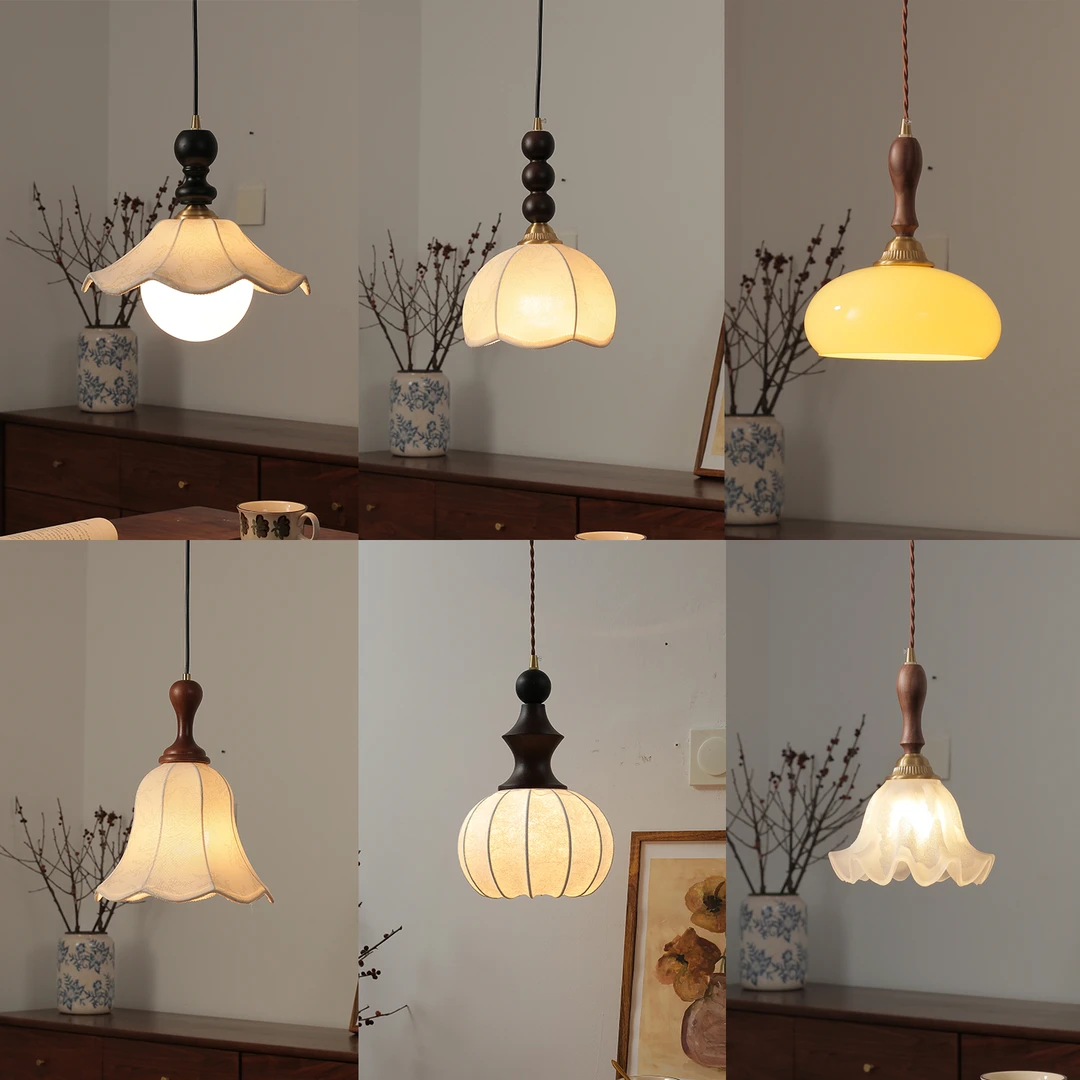 南洋复古风卧室床头灯小吊灯原木美式中古北欧餐厅餐桌吧台吊线灯
