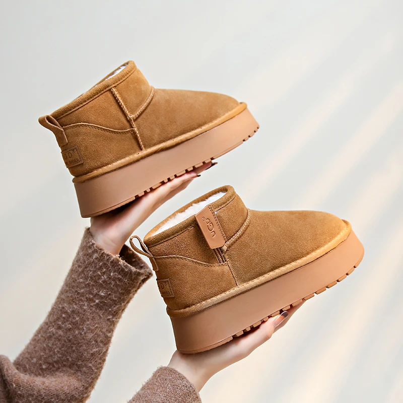 2025年冬季新款雅丹雪地靴厚底防滑真皮侧拉链加厚棉鞋百搭女鞋潮