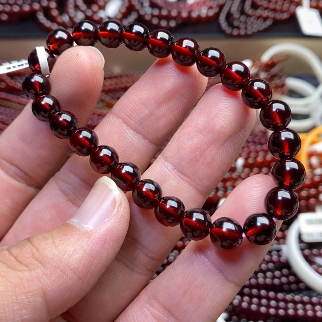 未镶嵌手链石榴石7.5mm毕业级酒红色
