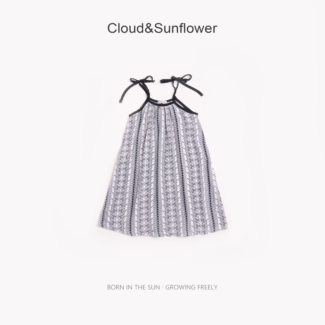 【云朵小葵】女童夏季新款复古透气轻薄黑白碎花百搭吊带裙252923