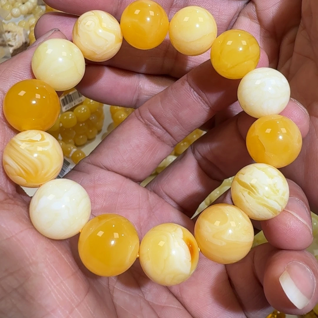 琥珀未镶嵌珠宝奇石15m焦皮精品多宝圆珠串27.2克