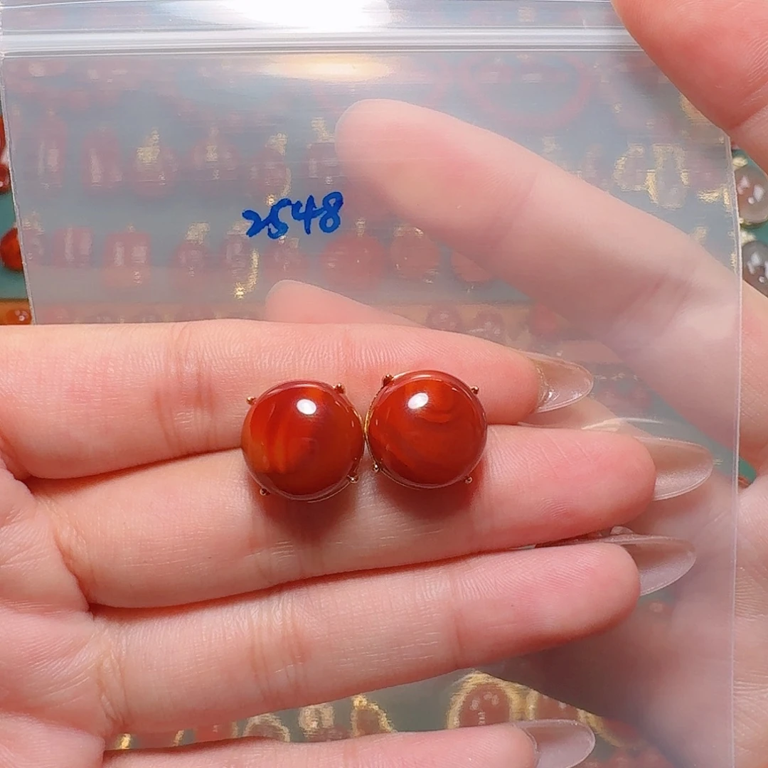 南红玛瑙银S925镶嵌耳饰