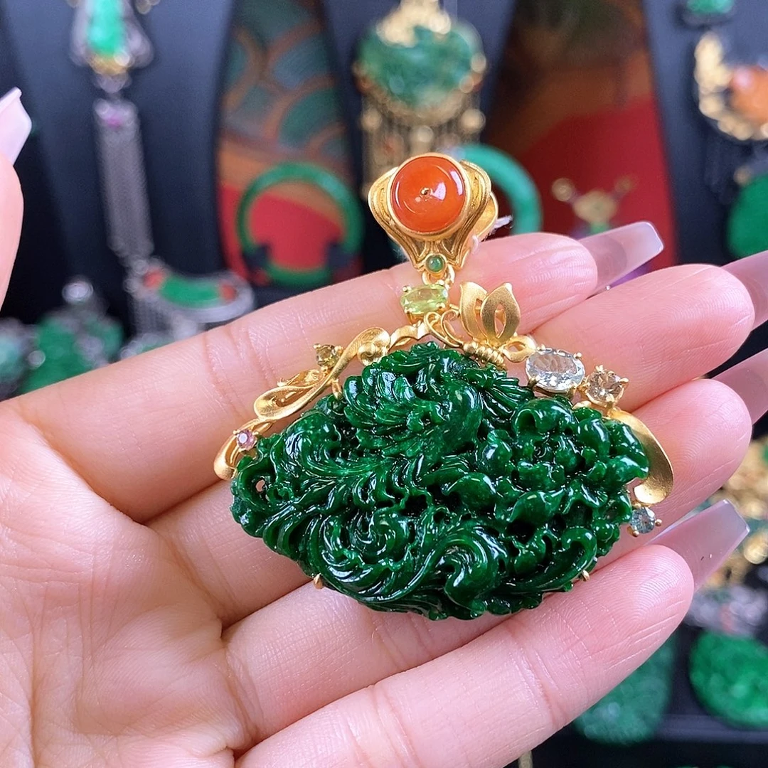 翡翠银S925镶嵌颈饰吊坠