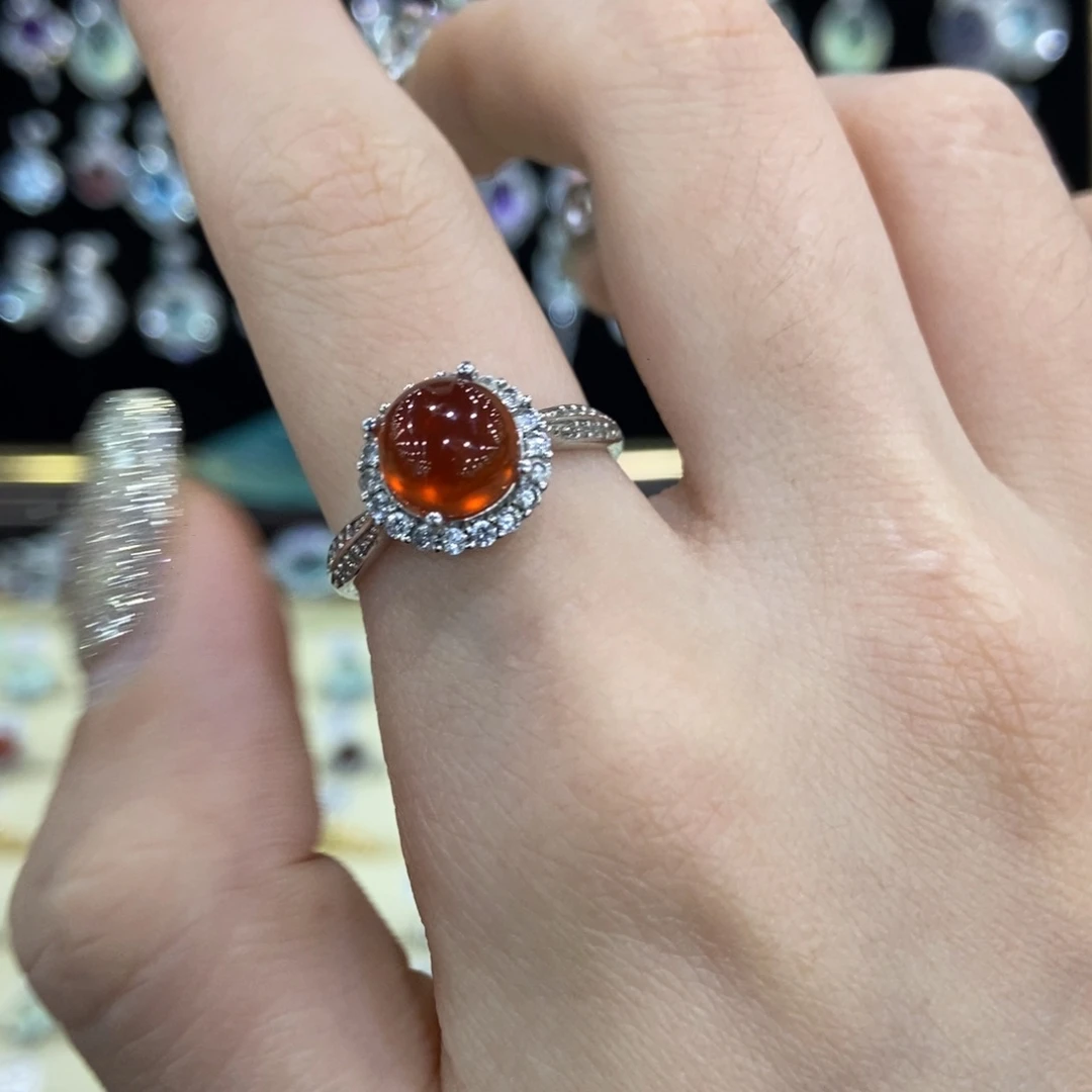 戒指石榴石银S925镶嵌