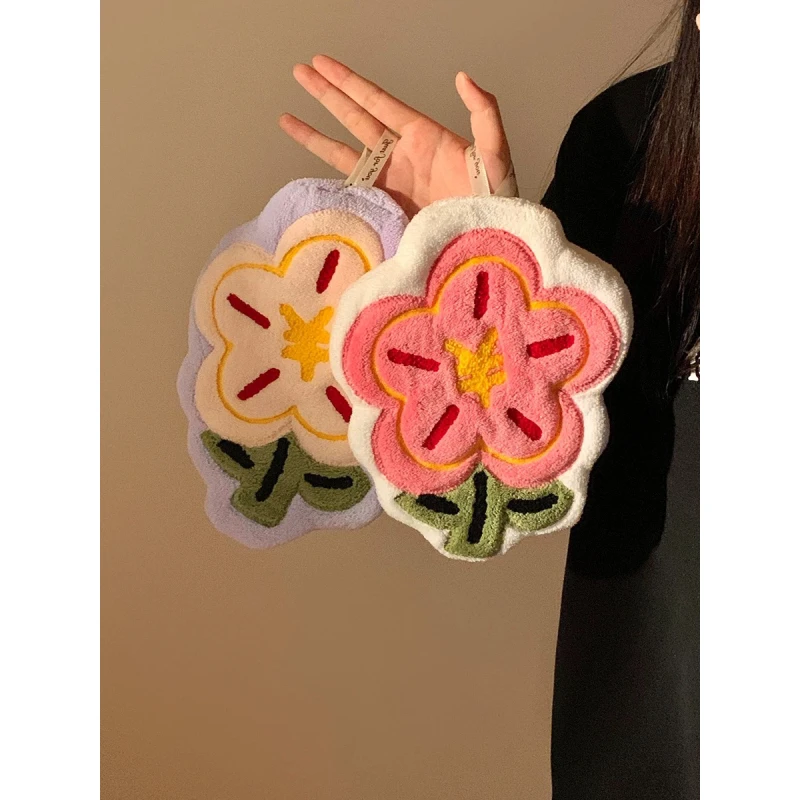 MOMO有钱花可爱厨房卫生间小毛巾不掉毛珊瑚绒超吸水批发可挂式擦