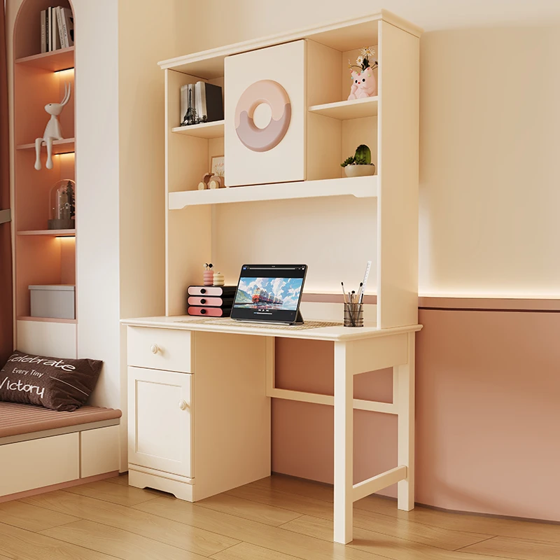 儿童实木书桌学习桌家用电脑桌写字台书柜书桌书架一体女孩台式桌