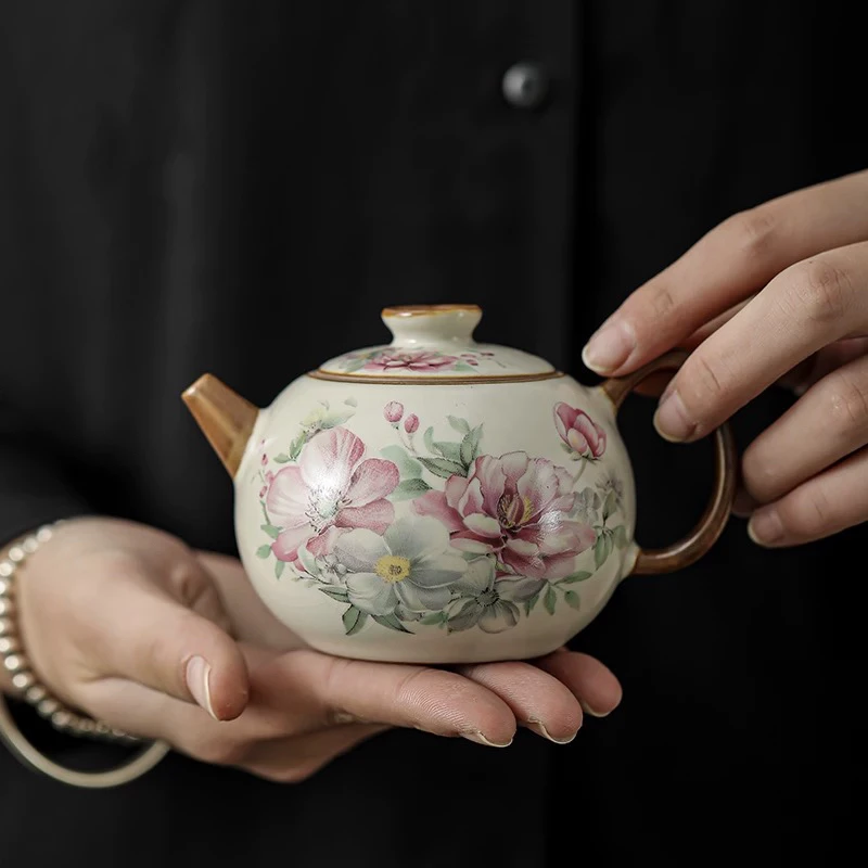 【陶享】米黄汝窑国色天香功夫茶具小套装茶杯中式家用泡茶器