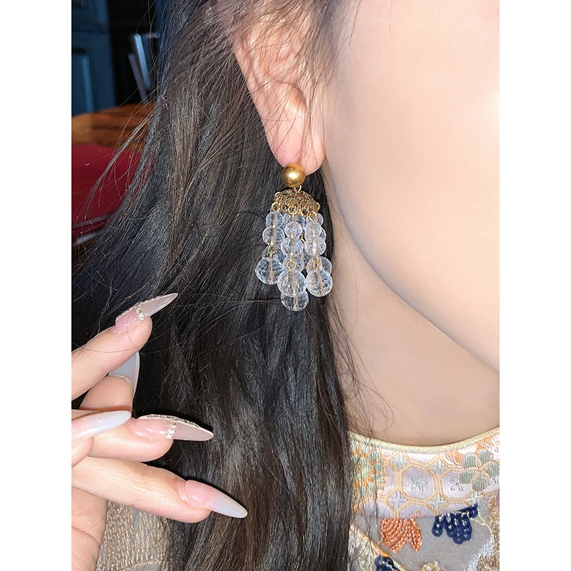 铜合金玻璃耳饰 日韩个性设计感手工时尚耳环复古轻奢耳饰重工女