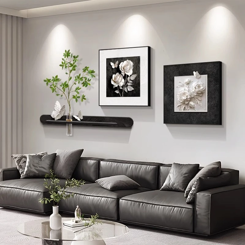 轻奢客厅装饰画大气黑白蝴蝶高档背景墙挂画新款高级感餐厅壁画