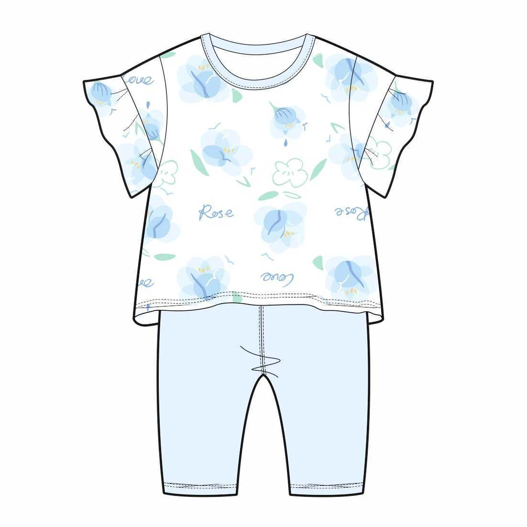 宝宝短袖圆领七分裤套装花开富贵纯棉