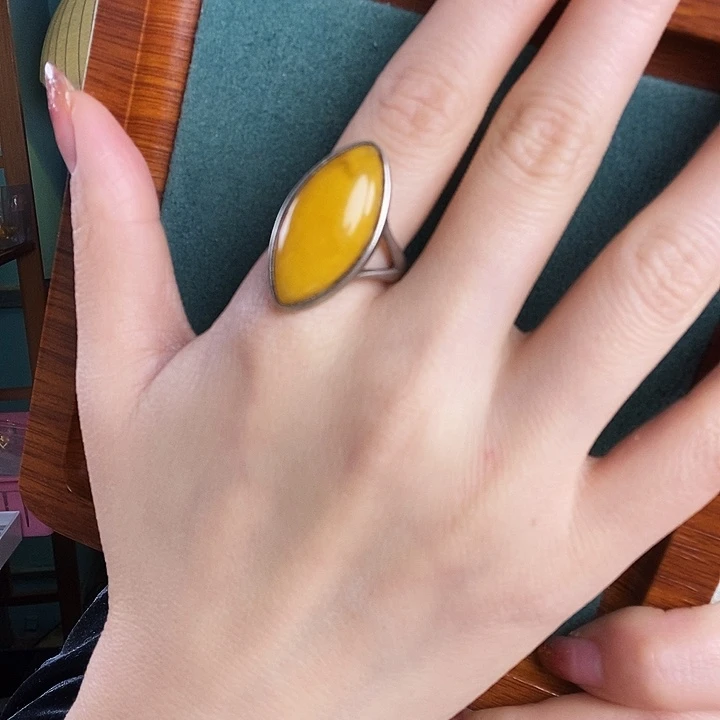 蜜蜡银S925镶嵌戒指戒指