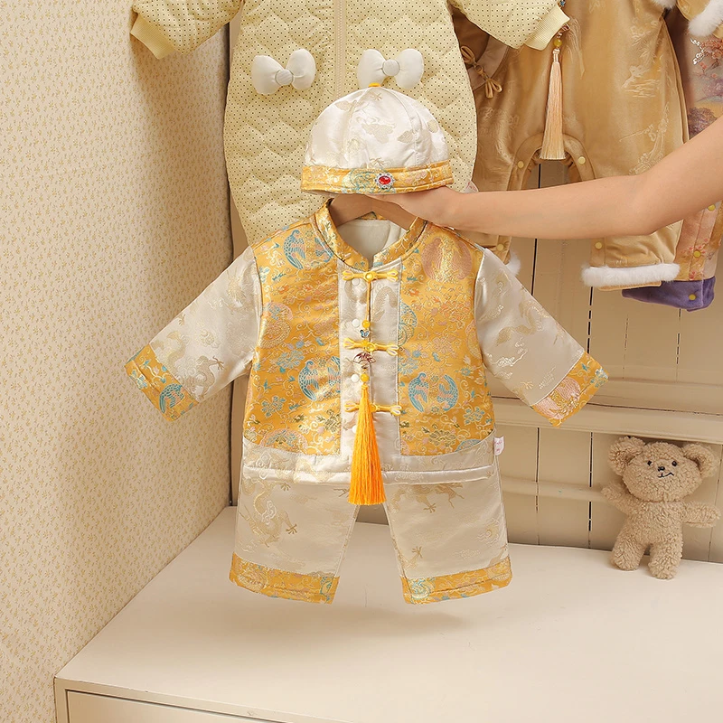 中国风男女通用周岁百天套装婴幼儿秋冬华丽贵重冬季