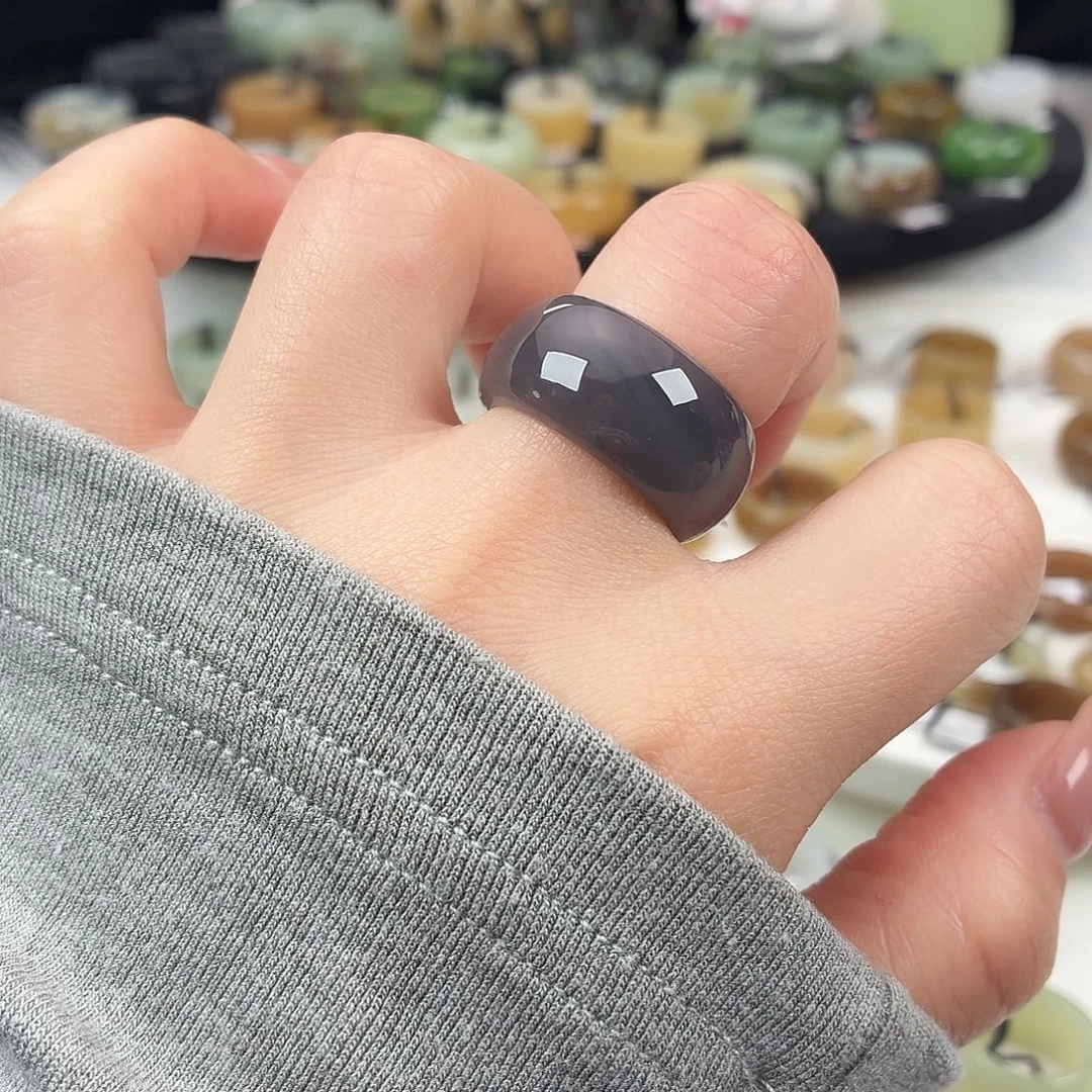 和田玉未镶嵌戒指S20浓紫轮胎18.0