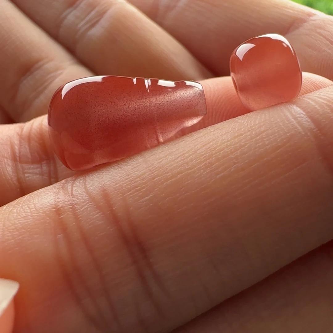 南红玛瑙未镶嵌三通：9.7水红 紫粉 满细砂 精品