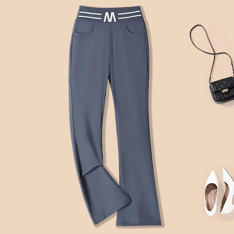 冰丝休闲微喇裤女夏季薄款外穿小个子高腰显瘦窄版直筒九分喇叭裤