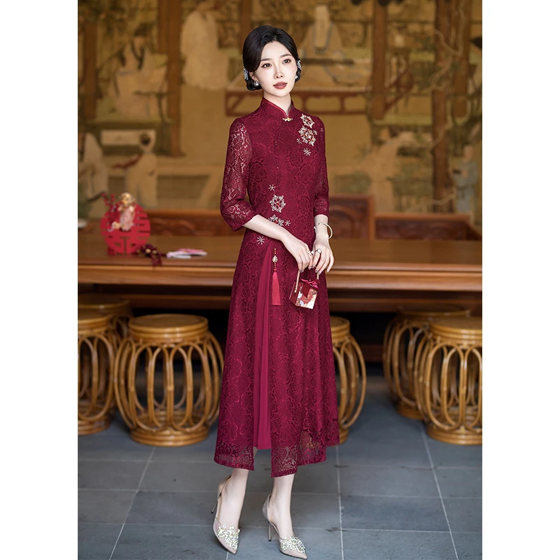 高端喜婆婆婚宴装妈妈旗袍高贵洋气年轻款粉色礼服百搭老钱风女装