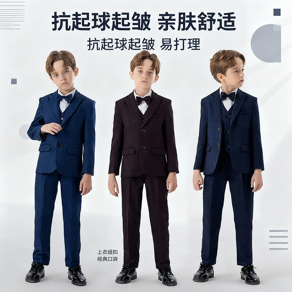 儿童绅士西装男童英伦格子小西服外套男孩周岁花童礼服主持演出服