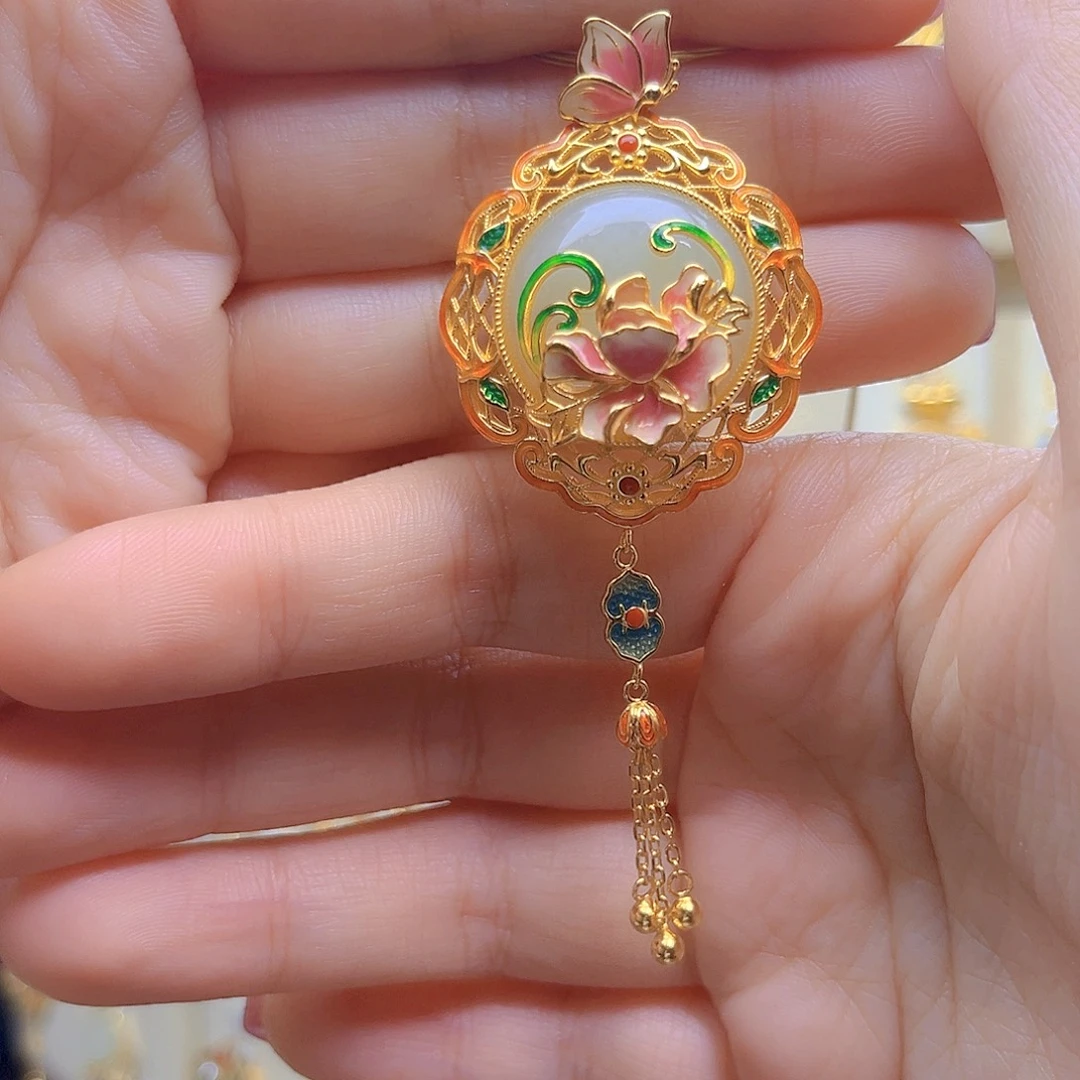 和田玉银S925镀金镶嵌颈饰