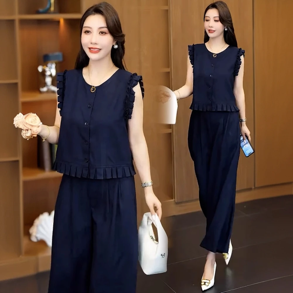 休闲风时尚套装洋气宽松气质富婆风夏装马甲背心新款两件套显瘦