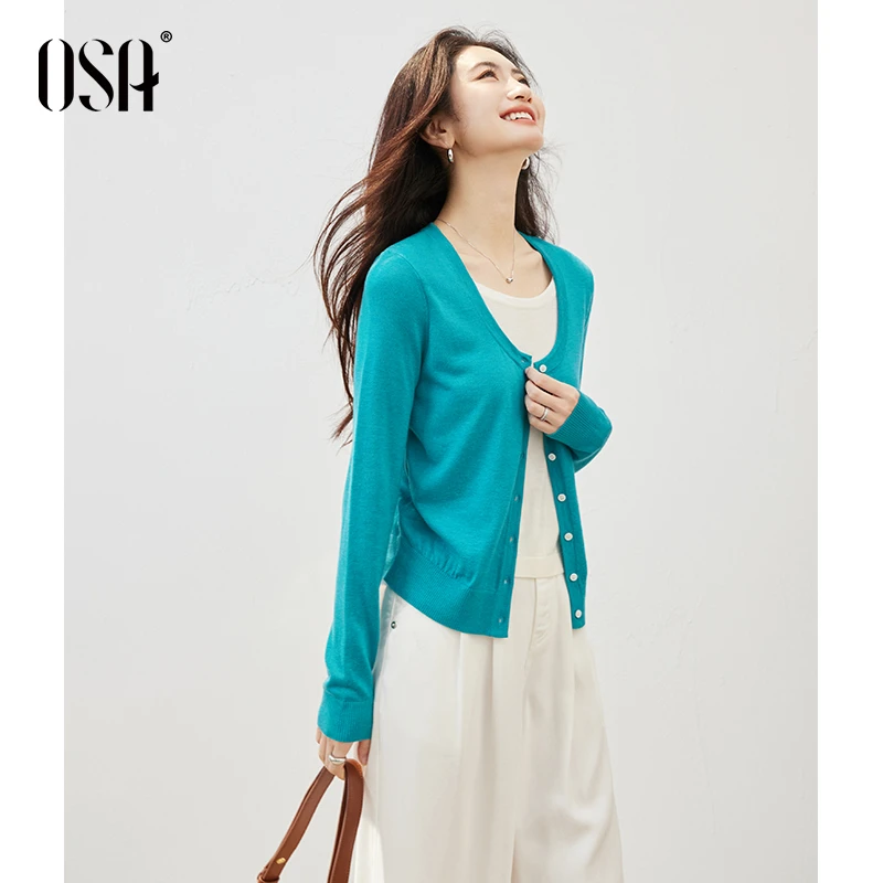 OSA/【叠影针织】拼色解构假两件针织衫女通勤上衣S125C16030