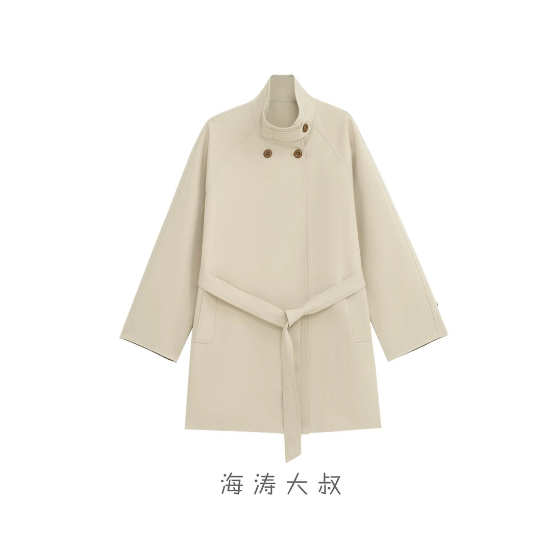 【海涛大叔】三粒扣优雅通勤气质款腰带立领风衣外套 XL6027