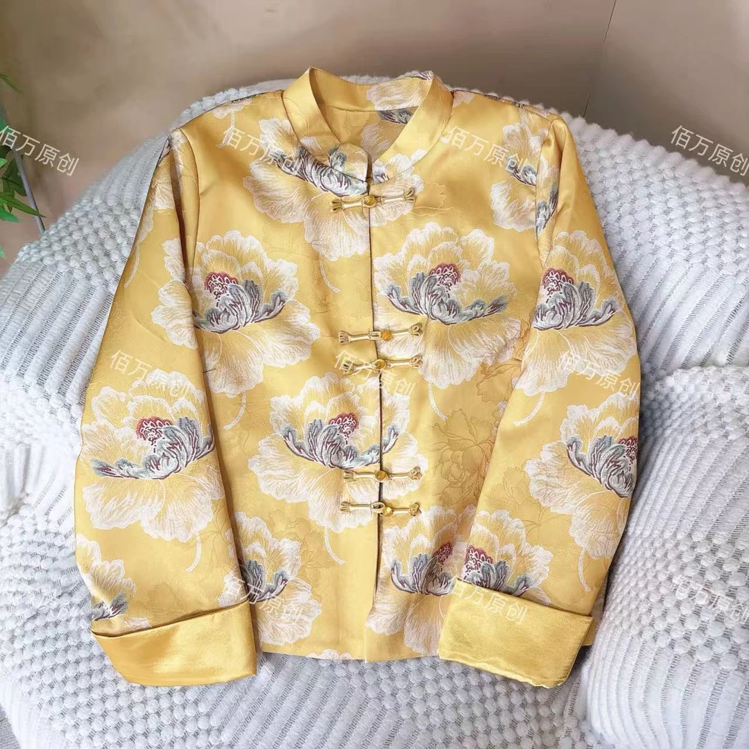 【牡丹】新中式冬季加棉时尚复古盘口洋气立领保暖棉服女