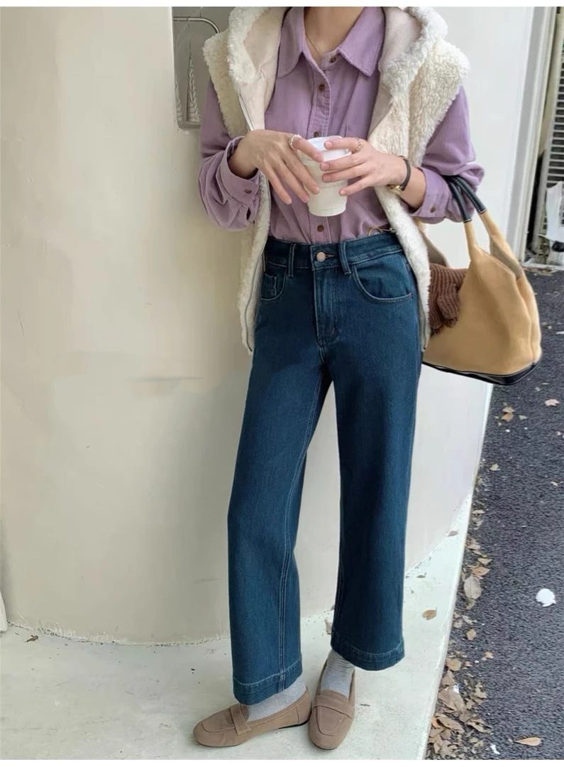 SU【860】代A9 愫蕊   直筒女2025冬季深蓝色发热特绒九分阔腿裤