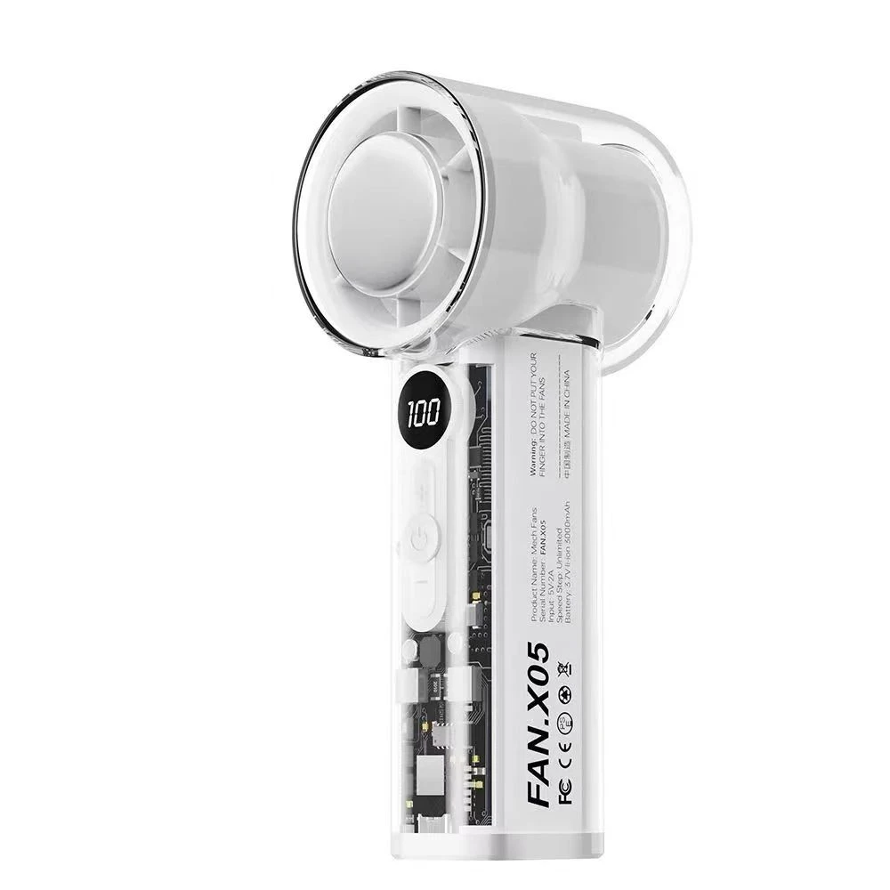 网红手持透明机甲风设计冰敷USB小风扇高速散热便携户外使用迷你