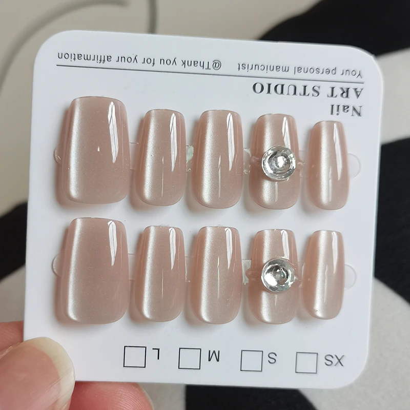 （短T）高级感显白手工猫眼2025年穿戴甲一克拉手工甲气质美甲贴片