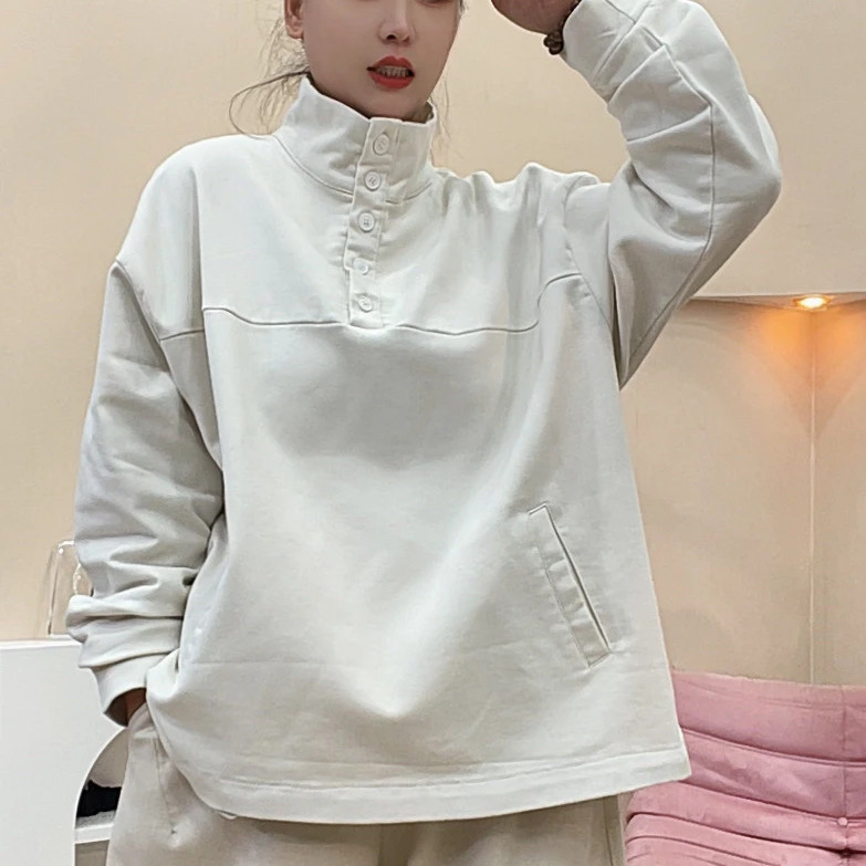 965欧货爆款磨毛加厚牛仔米杏色卫衣女