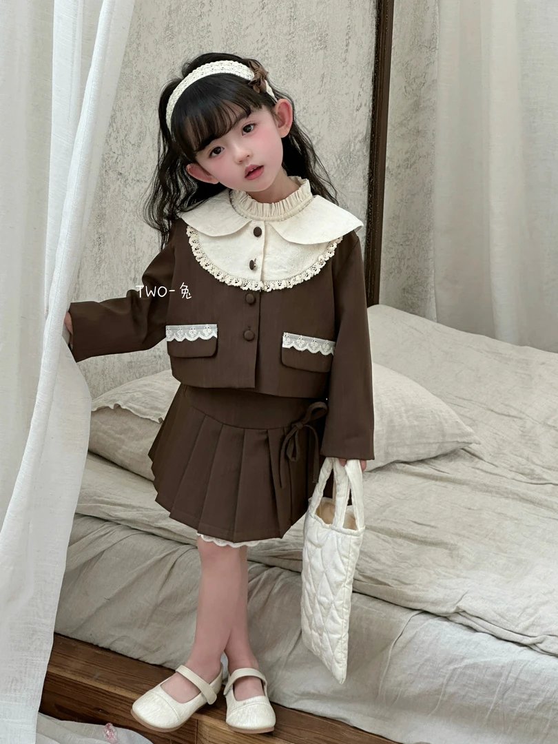 【TWO-兔】《可可奶芙》女童可爱小西装复古蕾丝百褶娃娃领