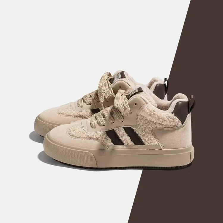 H1262 米棕 冬季女鞋保暖棉鞋女2025新款加绒高帮鞋毛毛二棉鞋子