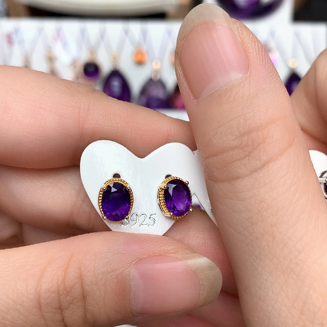 紫晶耳饰18K金镶嵌L