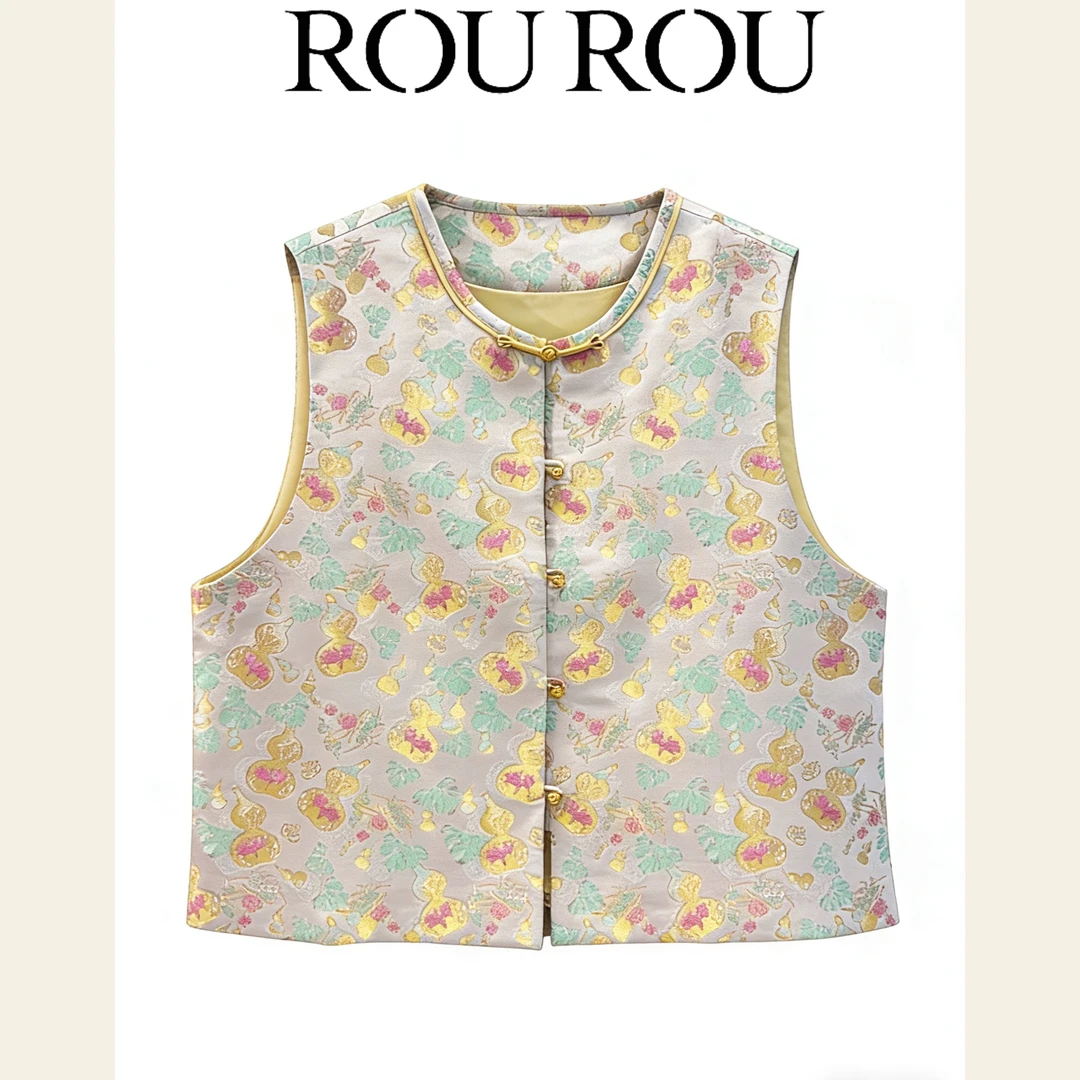 肉肉新中式【花葫芦】真丝中式马甲80021