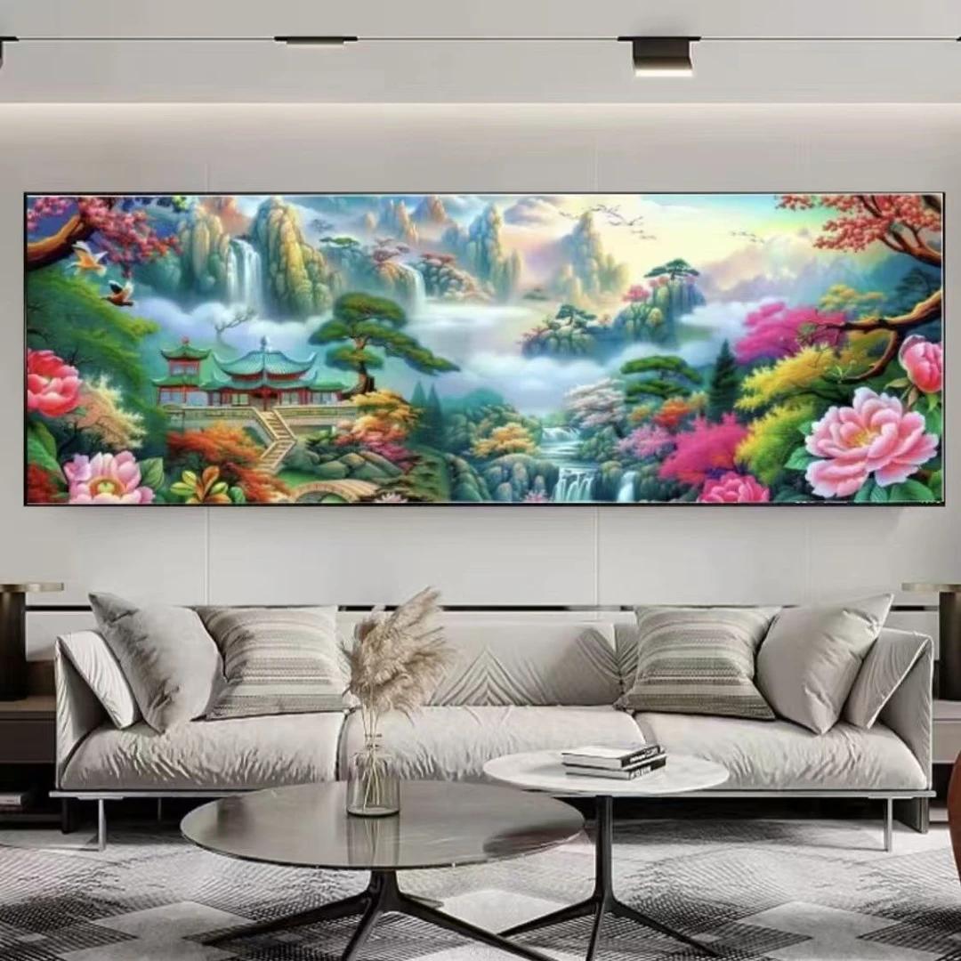 手工十字绣成品青语楼台3米 p883